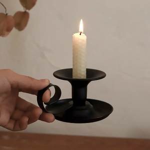 Support à bougie moderne en fer noir avec poignée, résistant à la chaleur, décoration d'intérieur, porte-bougie en métal - Product Image 6