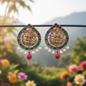 Pear Shaped Kemp Stud Earrings with Pearl Drops - Product Image 3