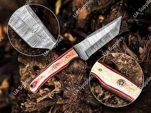 Cuchillo de Caza y Camping Damascus de Acero Hecho a Mano, OEM/ODM, Mejor Precio, Hoja Fija, Punta Caída, Personalizable, Madera Pakka - Product Image 2