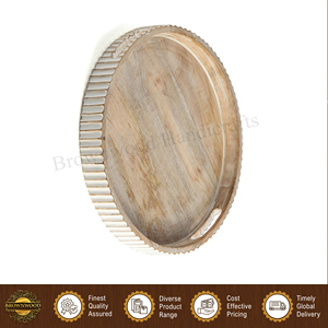 Elegant Design High Quality Wholesale <b>Round</b> Mango Wood <b>Tray</b>/ Wooden Food <b>Serving</b> <b>Tray</b> with Handle for Hotel and Restaurant Use - Product Image 2