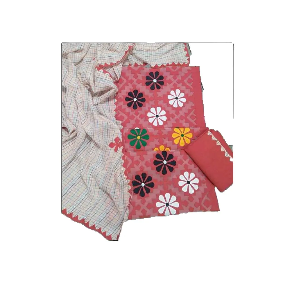 فستان هندي كسامي صناعة يدوية, أحدث طراز من الملابس التقليدية على الطراز الباكستاني ، صناعة يدوية ، مزين بقطع قماش مطرزة ، مصنوعة من الشيفون