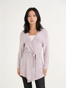 Women’s Modern Knit <b>Cardigan</b> Detachable Belt Long Sleeve Rib Knit Open Front Layering <b>Sweater</b> - Product Image 4