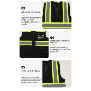 Chaleco de Seguridad de Alta Visibilidad, Negro, Poliéster, Franjas Reflectantes, Cierre Frontal, Múltiples Bolsillos, Unisex, Ropa de Trabajo - Product Image 6