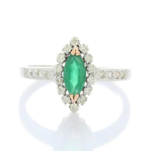 14K White Gold Natural Emerald Statement <b>Ring</b> for Women Resizable Solid Gold - Product Image 2