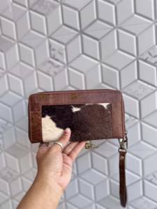 Cartera de Piel de Vacuno con Patrón Occidental para Mujer, Monedero de Piel con Pelo, Estuche para Tarjetas y Teléfono, Colección Elegante de Carteras de Mano para Mujer - Product Image 3