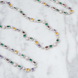 925 Sterling Silver Multi Gemstone <b>Pearl</b> Tennis <b>Bracelet</b> <b>for</b> <b>Women</b> Colorful CZ Link <b>Bracelet</b> Fine Jewelry - Product Image 3