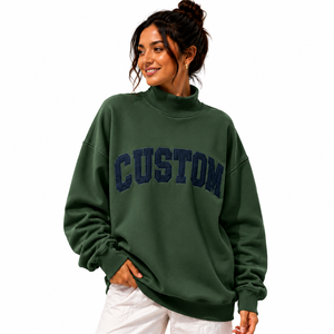 Sweat-shirt à col montant pour femme, qualité boutique, coton French Terry, patch chenille personnalisé, fabrication OEM ODM, vente en gros - Product Image 1
