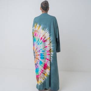 Robe de soirée moderne chaude détendue col en V profond faite à la main Tie Dye Trendy Summer Resort Wear Robe de soirée Boho Beach Kaftan Kimono Robe - Product Image 5