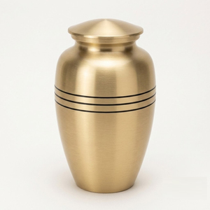 Urna Funeraria de Latón Dorado Cepillado para Cenizas de Adultos, Diseño Clásico de Tres Rayas, Urna Metálica para Funerales, Suministros Conmemorativos - Product Image 1