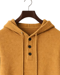 Sudadera con Capucha de Punto Color Mostaza Personalizada para Hombre, con Cierre de Tres Botones, Tejido Suave y Cálido, Cordón Ajustable, Ropa Casual de Invierno - Product Image 4