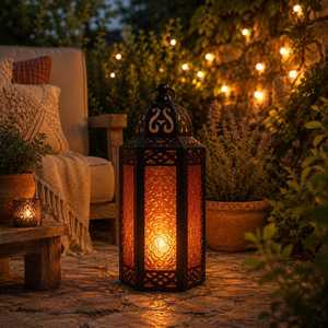 Farol Marroquí Hecho a Mano, Hierro Forjado con Vidrio de Color, Decoración Boho para el Hogar, Portavelas Duradero, Luz Cálida, Adorno Interior - Product Image 6