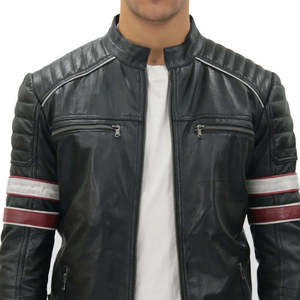 Best Quality Men's Real Sheepskin Leather <b>Biker</b> <b>Jacket</b> for man with Zipper Bomber Collar Outside Front-Two Pockets Design - Product Image 5