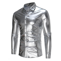Herren Schwarzes Satin Atmungsaktives Langarm-Hemd Einfarbig Stehkragen Lässiger Stil Winterkleidung