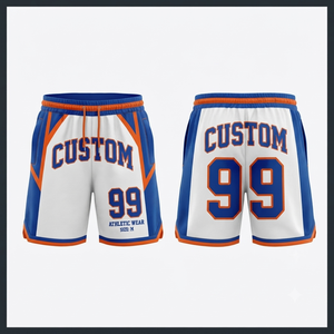 Custom Basketball <b>Shorts</b> <b>Men</b> <b>White</b> Blue Orange Sublimation Print 99 Number Athletic Wear Drawstring Waist Plus Size M - Product Image 1