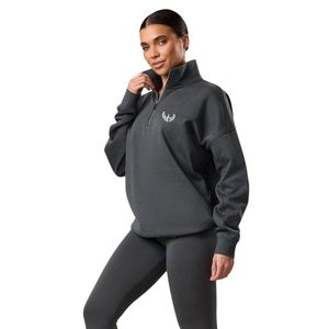 Sweat-shirt à col montant gris anthracite pour femme, coupe oversize, manches longues, style streetwear décontracté, toucher doux, vêtement tendance - Product Image 1