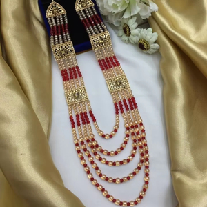 Collier ras-de-cou tendance en alliage de zinc avec perles de style indien/pakistanais, couleur rouge, bijoux de mariage - Product Image 1