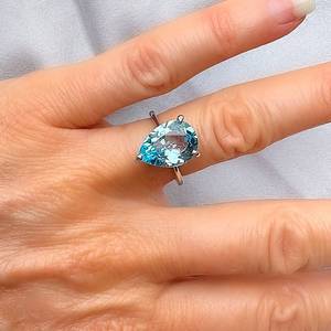Genuine Blue Topaz Pear Shaped Teardrop Silver <b>Ring</b> Elegant Gemstone Jewelry Statement <b>Ring</b> Gift For Women - Product Image 5