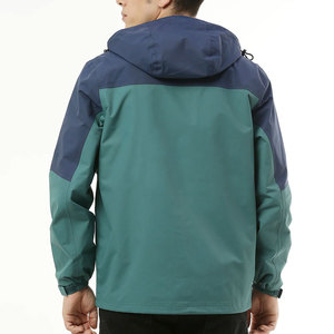 Veste de pluie imperméable à capuche pour homme, style décontracté, avec blocs de couleur, fermeture éclair, vêtement d'extérieur pour l'automne, vert et bleu, coupe classique - Product Image 2