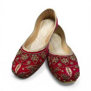 Multi Colour Zari Work Ethnic <b>Jutti</b> Slip-on with Velvet Embroidery and Stones - Product Image 1