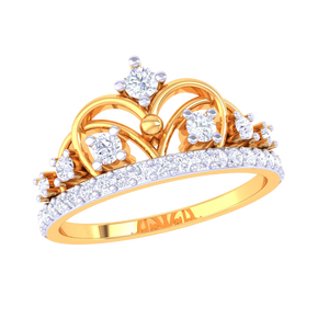Bague élégante en or avec design couronne et diamant taille ronde pour anniversaire royal et bijoux de mariage - Product Image 2