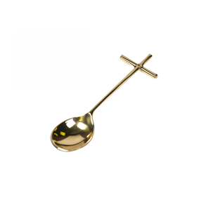Vendeur d'origine indienne proposant un élégant ensemble de couverts en laiton doré, 3 pièces – Cuillères uniques à manche croisé pour la salle à manger et les réceptions - Product Image 1