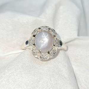 Anillo de Zafiro Blanco de Ceilán Sin Calentar con Zafiro Estrella y Metal Mixto Alpaca para Mujer, Joyería de Lujo Hecha a Mano con Piedras Preciosas - Product Image 5