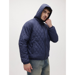 Chaqueta Acolchada con Capucha Azul Marino para Hombre, Cierre de Cremallera, Informal, Resistente al Viento, Material de Poliéster, para Otoño - Product Image 2