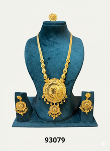 MOLL JEWELLERS Gold Filled 24k Trendy Long Necklace <b>Set</b> Large Floral Pendant Jhumka Earrings Zircon <b>Bridal</b> Wedding <b>Jewelry</b> Model - Product Image 6