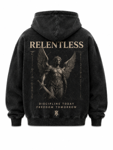 เสื้อฮู้ดผู้ชายสีดำทรงโอเวอร์ไซส์ ยี่ห้อ Wholesale AcidWash Relentless ผ้าฝ้ายเฟรนช์เทอร์รี่ พิมพ์ลาย มีกระเป๋า สวมใส่สบายๆ สำหรับฤดูใบไม้ร่วง - Product Image 3