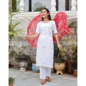 Conjunto de Traje Blanco Recto de Tela Crepé de Rayón Transpirable para Mujer, Talla XS - Product Image 1