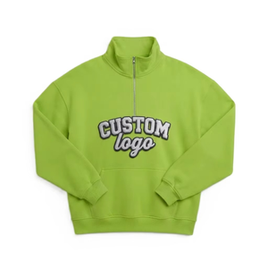 Stand Collar Custom Oversized Quarter <b>Zip</b> Women's Hoodies Wholesale Manufacturer 3D Print Regular Fit Heavyweight Fabric Blank - Product Image 3