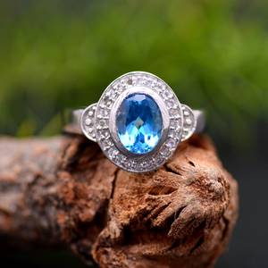 Anillo de Plata de Ley 925 con Topacio Azul Suizo Natural, Joyería Hecha a Mano con Piedras Preciosas, Elegante Regalo para Ella, Anillo de Compromiso - Product Image 4