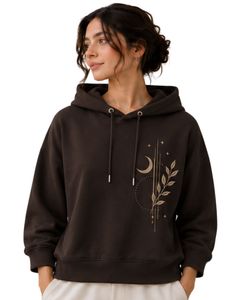 Sudadera con Capucha Oversize para Mujer, Negra, con Estampado Floral, de Algodón y Felpa, Manga Larga, Estilo Casual Urbano - Product Image 1
