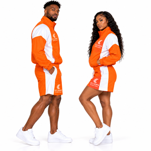 Conjunto Deportivo Unisex Naranja y Blanco con Bloques de Color, Chaqueta Deportiva con Cremallera y Pantalones Cortos, Ropa Ligera para Verano - Product Image 2