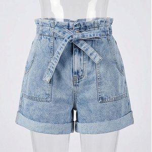 Pantalones Cortos de Mezclilla para Mujer con Cinturón de Lazo, Jeans de Cintura Alta para Chicas, Ropa Casual, Moda Urbana, Atuendo Moderno y Elegante - Product Image 1