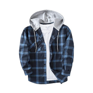 Camisas de Franela con Capucha para Hombre, Camisas a Cuadros Casuales con Botones, Chaquetas con Capucha para Hombre, Manga Larga, Elegantes, con Bolsillo - Product Image 1