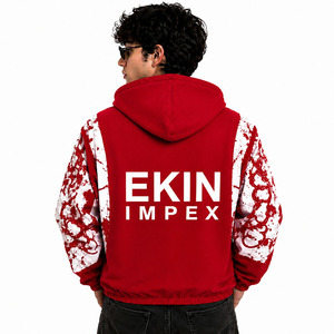 Sweat à capuche rouge premium avec fermeture éclair |   Veste streetwear blanche |   Veste d'hiver unisexe surdimensionnée en polaire 100% polyester avec poches à chaîne, séchage rapide - Product Image 4