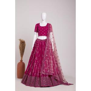 Attrayant Georgette broderie soie lin femmes séquence travail Lehenga Choli avec Dupatta Rani - Product Image 1
