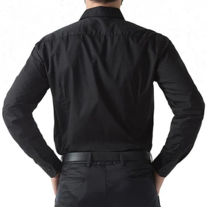 Chemise habillée décontractée pour homme en polyester/coton, anti-boulochage, anti-rétrécissement, infroissable, col montant, motif uni, service OEM - Product Image 3