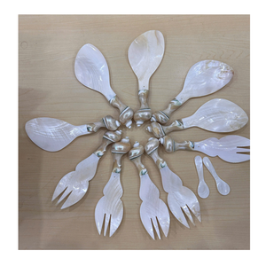 Cuillère artisanale en nacre avec manche en coquillage naturel pour une mise en scène de table de luxe - Product Image 1