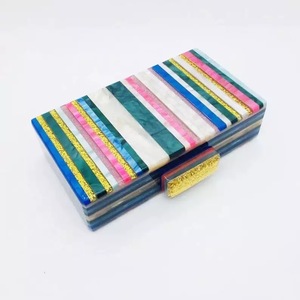 Colorful Striped Resin Clutch With <b>Gold</b> Chain And Green Beads Artistic Fashion Handbag - Product Image 2