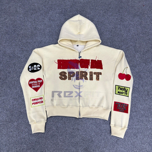 New Arrived Best Price Durable Quality Zipper Distressed Hoodie <b>Rhinestone</b> Zip up <b>Jacket</b> Acid Wash Men Fleece Streetwear Hoodie - Product Image 1