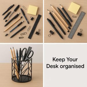 Round Metal Pen Holder with Geometric Wire Design <b>Large</b> Capacity <b>Black</b> Finish - Product Image 5