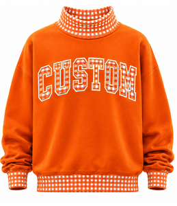 Sweat-shirt à col roulé en molleton orange avec impression de lettres personnalisée, pull oversize pour femme, vêtements d'automne, impression personnalisée en gros - Product Image 5