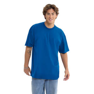 T-shirt col rond uni pour homme, personnalisé, en coton épais, coupe oversize à épaules tombantes - Product Image 1