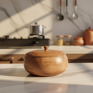 Caja Redonda de Madera Hecha a Mano Ecológica Premium para Roti y Chapati |   Contenedor para Guardar Pan Indio - Product Image 6