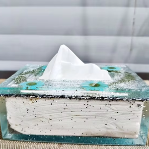 กล่องใส่กระดาษทิชชูคุณภาพสูง ผลิตจากเปลือกหอยมุกและเรซิ่น งานฝังเรซิ่นอย่างประณีต นำเข้าจากอินเดีย - Product Image 3