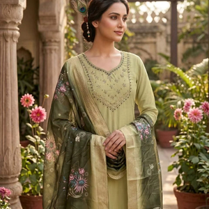 Premium Exclusive Collection Festive Ethnic Clothing & Accessories Cotton Silk Fabric <b>Kurti</b> With Pant for Girls Office Wear Suit - Product Image 1