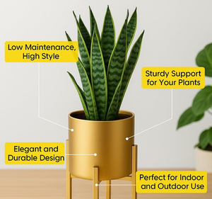 <b>Flower</b> Stands Planter for Living Room Bedroom <b>Display</b> Plant Stand Tall Indoor Plant Stand with Planter Pot (Set of 4-Golden) - Product Image 5