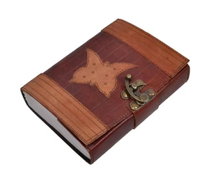 Vintage Antique Butterfly Leather Journal <b>Diary</b> & <b>Notebook</b> Handmade with Thread Sewing & Saddle Stitching Spiral Binding - Product Image 1